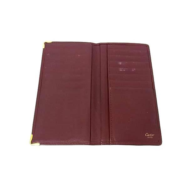 【美品】Cartier カルティエ 2つ折り財布 マスト ボルドー レザー Cartier（カルティエ） マストライン レザー 二つ折り 長財布