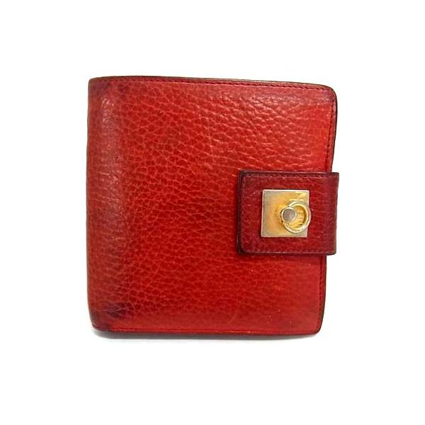 CELINE セリーヌ ヴィンテージ ガンチーニ金具 レザー 二つ折り 財布 ウォレット 札入れ カード入れ レディース レッド系 DK2191 | CELINE