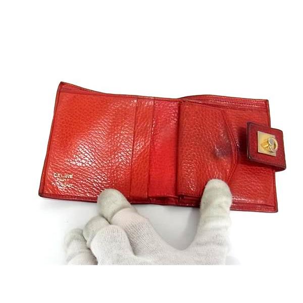 CELINE セリーヌ ヴィンテージ ガンチーニ金具 レザー 二つ折り 財布 ウォレット 札入れ カード入れ レディース レッド系 DK2191 | CELINE | 02