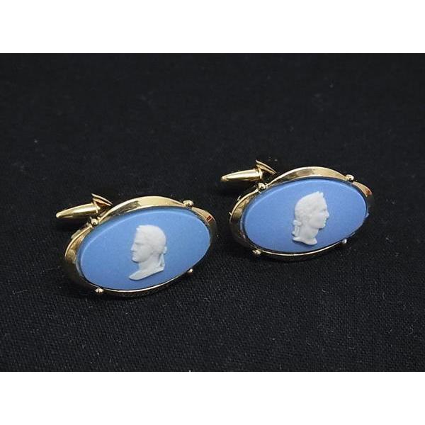 正規 ウェッジウッド ジャスパー 天秤 モチーフカフス 青 白 金 コンビボタン WEDGWOOD - 正規 ウェッジウッド ジャスパー 天秤 モチーフ