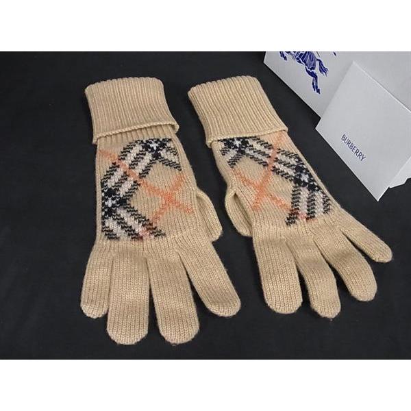 ■新品同様■ BURBERRY バーバリー カシミヤ 等 チェック柄 手袋 グローブ 表記サイズ S/M ブラウン系 FF7720 | BURBERRY