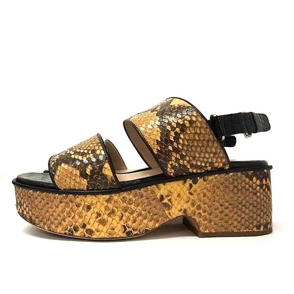 ■美品■ DRIES VAN NOTEN ドリス ヴァン ノッテン パイソン型押しレザー サンダル 表記サイズ 38 1/2 (約24cm) 靴 ベージュ系 FF8617 □美品□ DRIES VAN NOTEN ドリス ヴァン ノッテン パイソン型押し