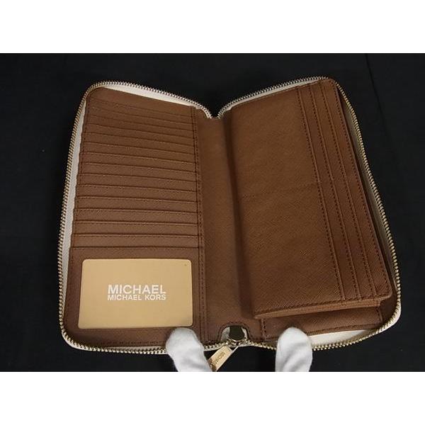 ■極美品■ MICHAEL KORS マイケルコース PVC ラウンドファスナー 長財布 ウォレット レディース アイボリー系 FH2744 □極美品□ MICHAEL KORS マイケルコース PVC ラウンドファスナー 長