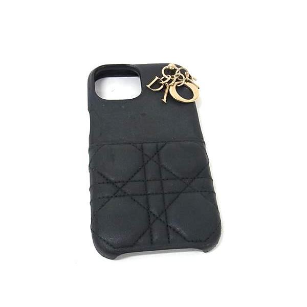 ChristianDior ディオール レディディオール カナージュ レザー iPhone14PRO 対応 アイフォンケース スマホケース ブラック系 FH7547 | Christian Dior