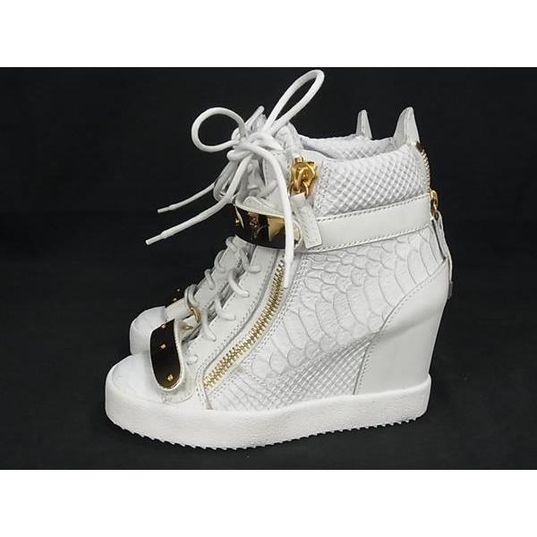 ■美品■ GIUSEPPE ZANOTTI ジュゼッペザノッティ レザー パイソン調 スニーカー サイズ 34(約21cm) 靴 シューズ ホワイト系 FI8121 Giuseppe Zanotti（ジュゼッペザノッティ） □美品□ レザー パイソン