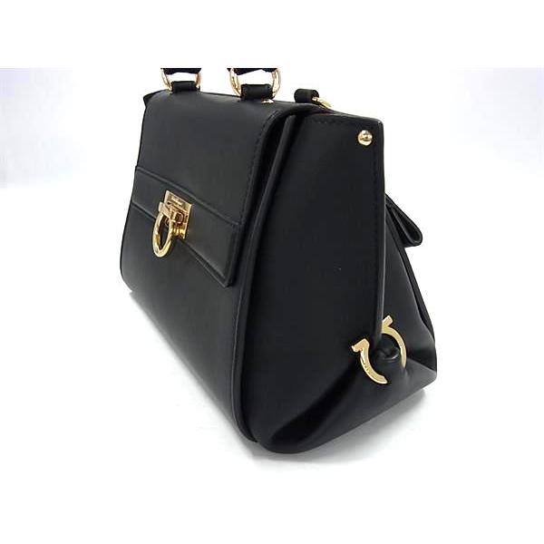 ■極美品■ Salvatore Ferragamo フェラガモ  FZ-21 F628 ガンチーニ ソフィア レザー ハンドバッグ ショルダー ブラック系 FI9165 | FERRAGAMO | 02