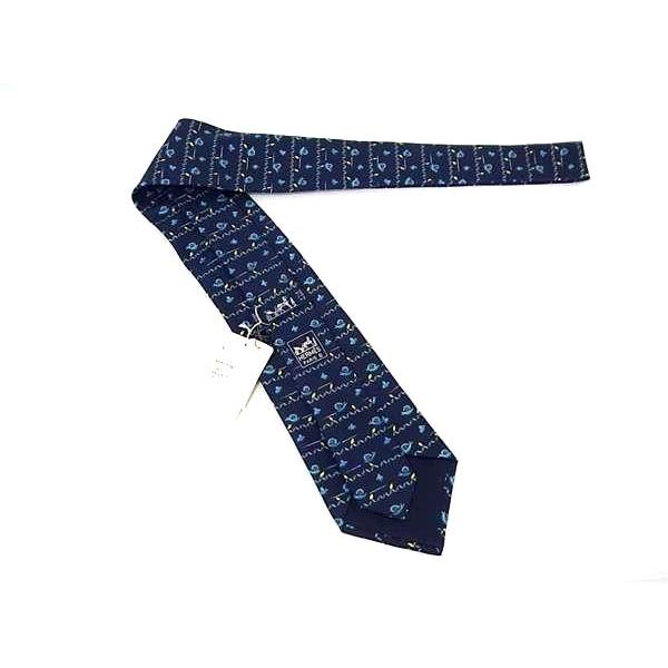 ■新品■未使用■ HERMES エルメス シルク100% カタツムリ柄 ネクタイ ビジネス 紳士 メンズ ネイビー系 FJ2906 | HERMES | 01