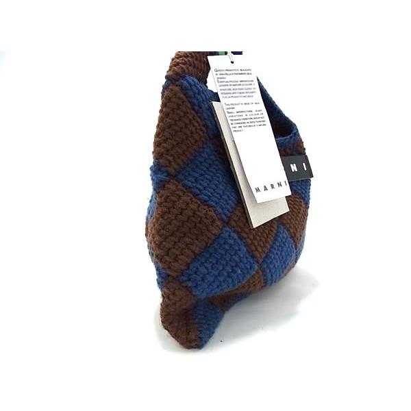 ■極美品■ MARNI マルニ マーケット ニット チェック柄 ハンドバッグ レディース ネイビー系×ブラウン系 FM0762 | MARNI | 01