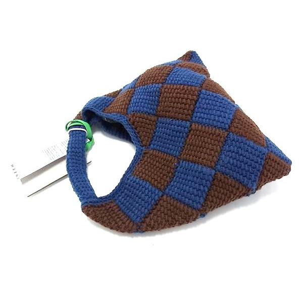 ■極美品■ MARNI マルニ マーケット ニット チェック柄 ハンドバッグ レディース ネイビー系×ブラウン系 FM0762 | MARNI | 04