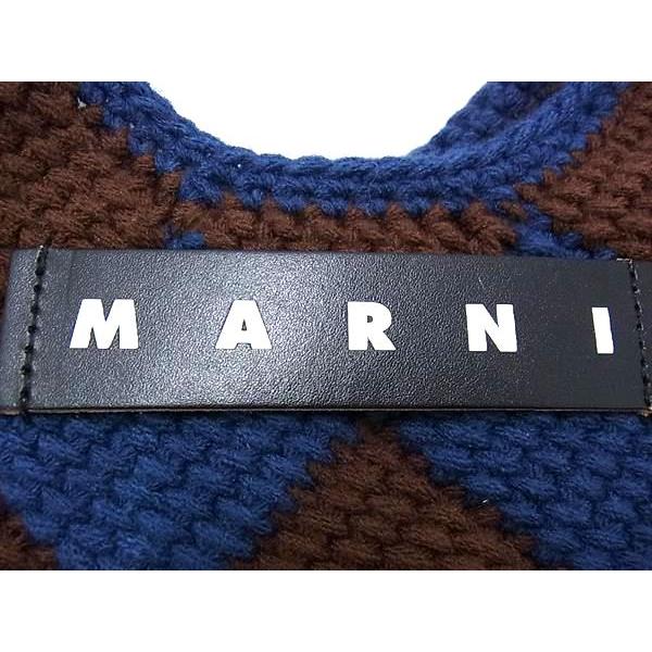 ■極美品■ MARNI マルニ マーケット ニット チェック柄 ハンドバッグ レディース ネイビー系×ブラウン系 FM0762 | MARNI | 07