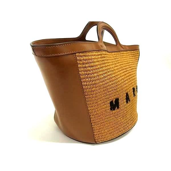 ■新品同様■ MARNI マルニ トロピカリア ストロー×レザー 2WAY ハンドバッグ ショルダー クロスボディ ブラウン系 FM0796 MARNI（マルニ） □新品同様□ トロピカリア ストロー×レザー 2WAY