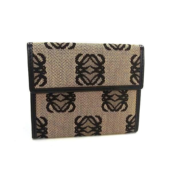 ■新品同様■ LOEWE ロエベ リピートアナグラム キャンバス ケース パース 小銭入れ ブラック系×ベージュ系 FN3693 LOEWE（ロエベ） □新品同様□ リピートアナグラム キャンバス コイン