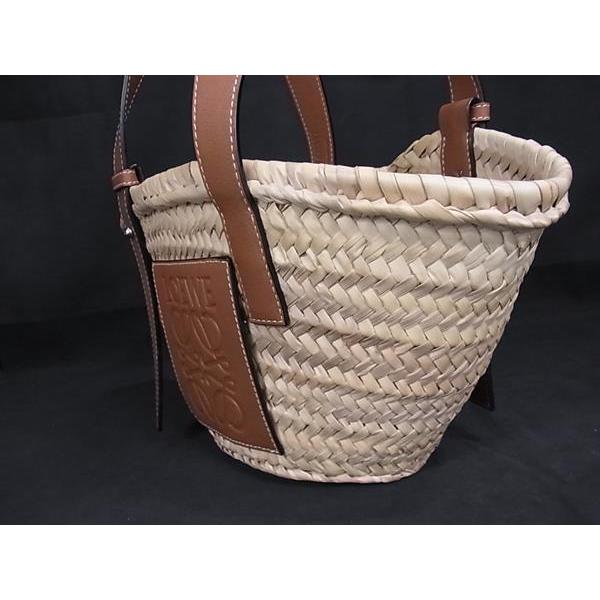 LOEWE ロエベ カゴバッグ ブラウン レザー ラフィア ロエベ バスケットスモール ラフィア×レザー カゴバッグ