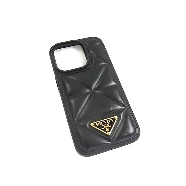 ■美品■ PRADA プラダ レザー iPhone 14pro対応 アイフォンケース スマホケース レディース ブラック系 FP8433 | PRADA