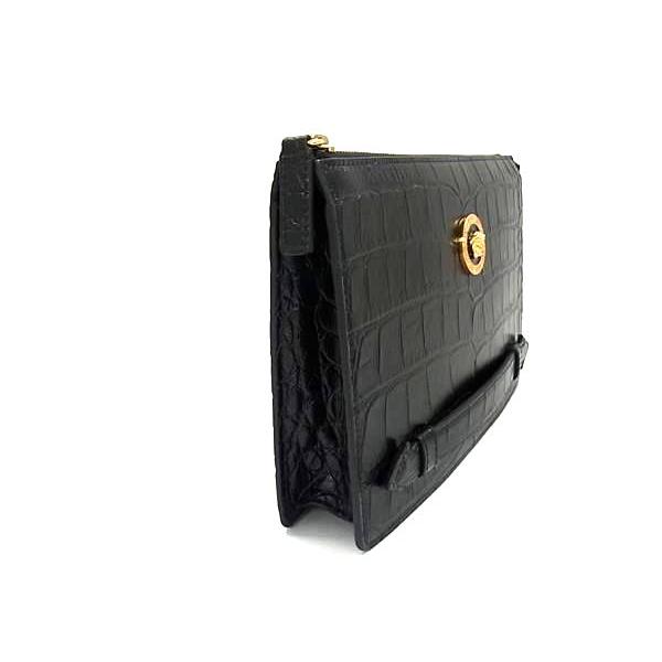 【美品】VERSACE　ヴェルサーチ　メデューサ　セカンドバッグ　金具　ロゴ　黒 良品✨ヴェルサーチ セカンドバッグ メデューサ 金具 ダブル