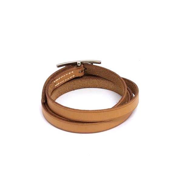 HERMES エルメス アピロングブレスレット ブラウンレザー シルバー金具