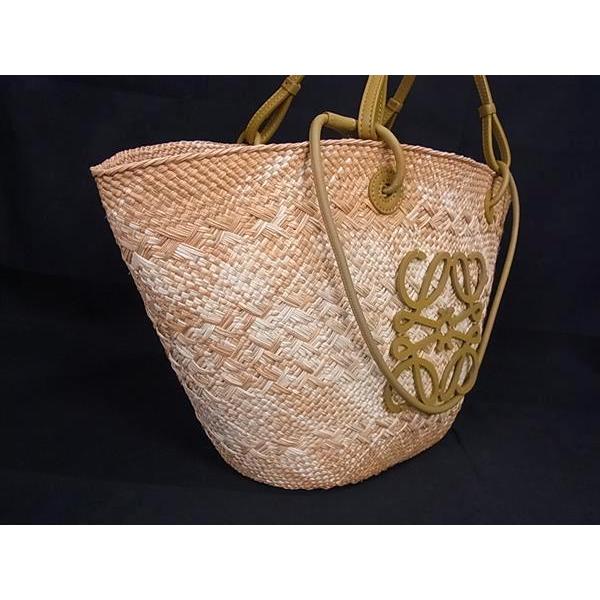 LOEWE（ロエベ） □美品□ アナグラム ストロー×レザー かごバッグ