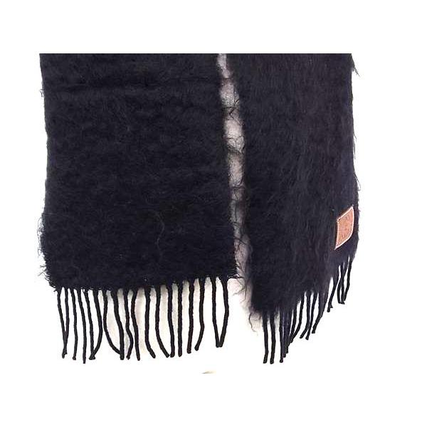 LOEWE ブラック ウール モヘア マフラー フリンジ付き LOEWE（ロエベ） □新品同様□ モヘヤ50％×ウール48％×ナイロン2