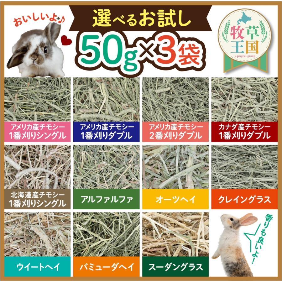 牧草王国 ウサギ 牧草 お試し 3種セット50g×3 12種類から選べる