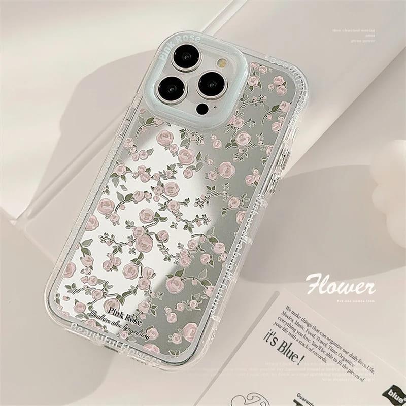 iPhone ケース カバー ミラー 鏡 花 小花柄 ピンク かわいい 韓国
