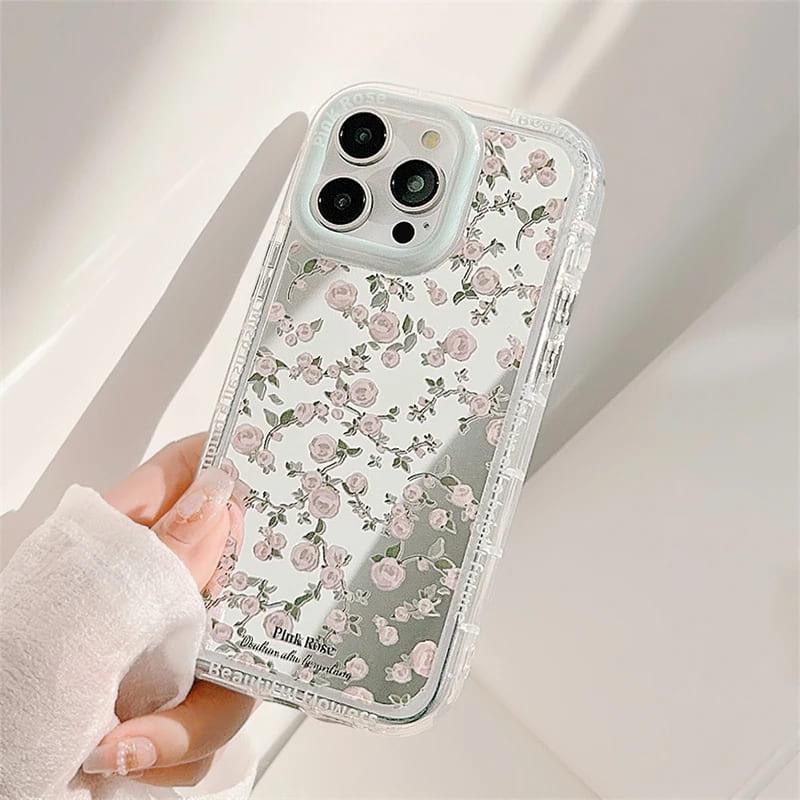 iPhone ケース カバー ミラー 鏡 花 小花柄 ピンク かわいい 韓国 