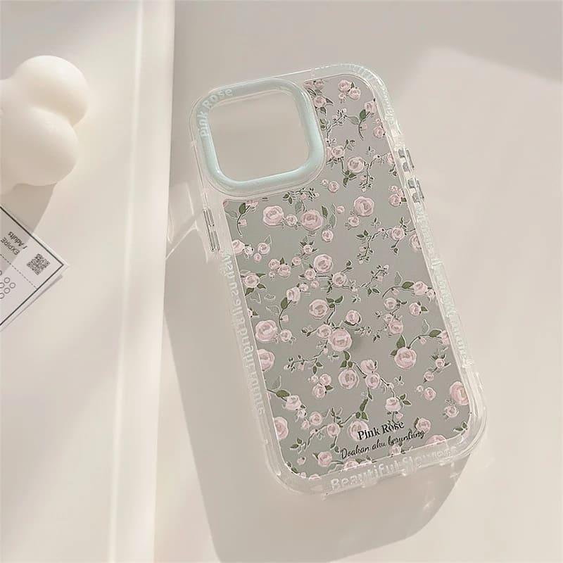 iPhone ケース カバー ミラー 鏡 花 小花柄 ピンク かわいい 韓国