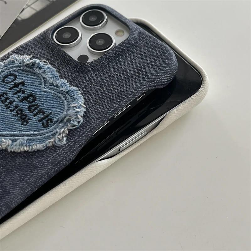 iPhone ケース デニム ハート Y2K レトロ かわいい おしゃれ