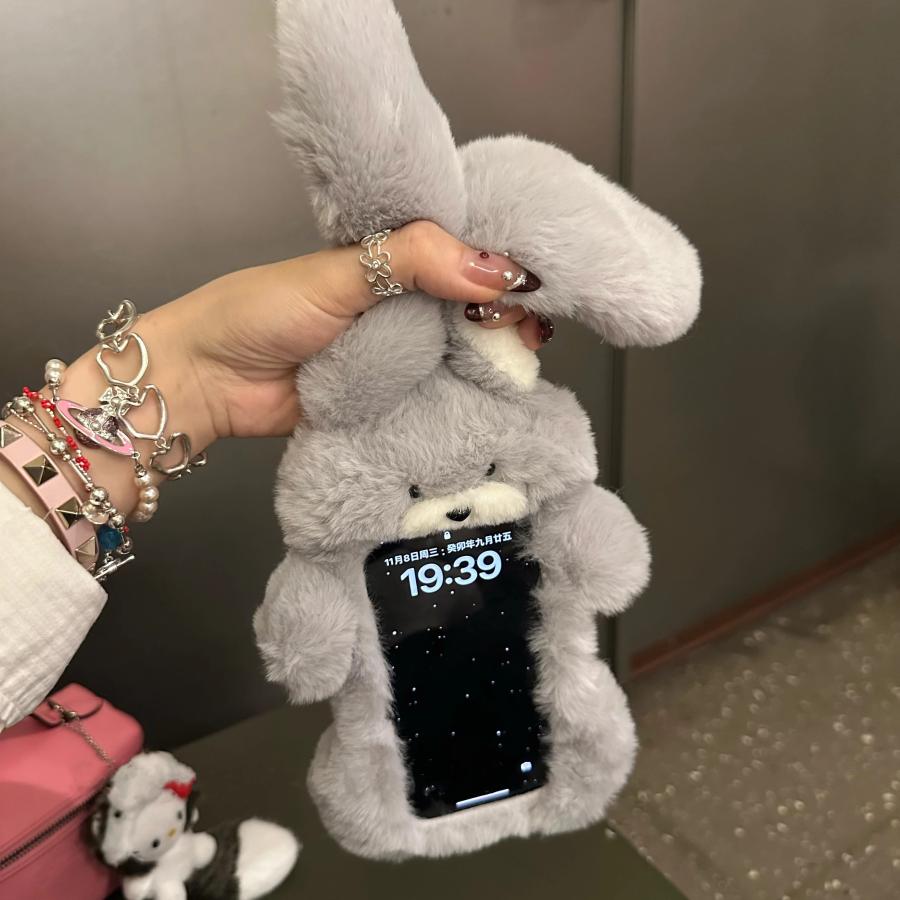 iPhoneケース うさぎ ぬいぐるみ かわいい 韓国 ふわもこ 動物