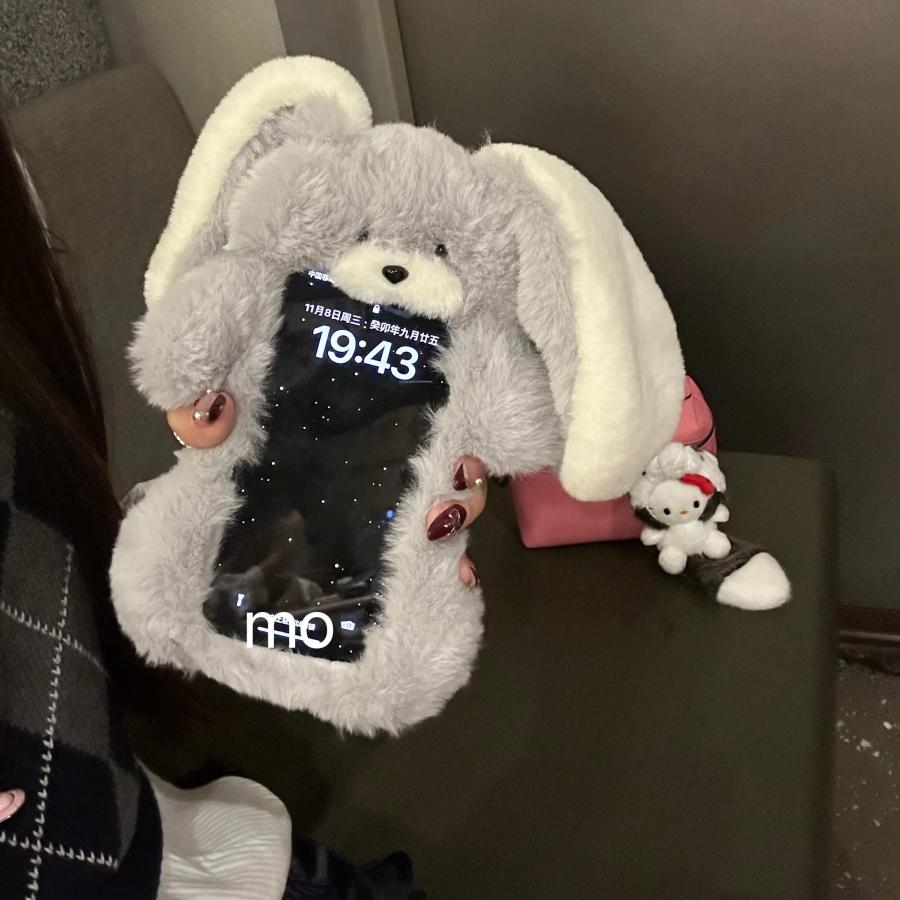 うさぎのぬいぐるみ付きiPhoneケース 電話ケース、iphone、うさぎ柄のスマホケース、かわいい、ぬいぐるみ