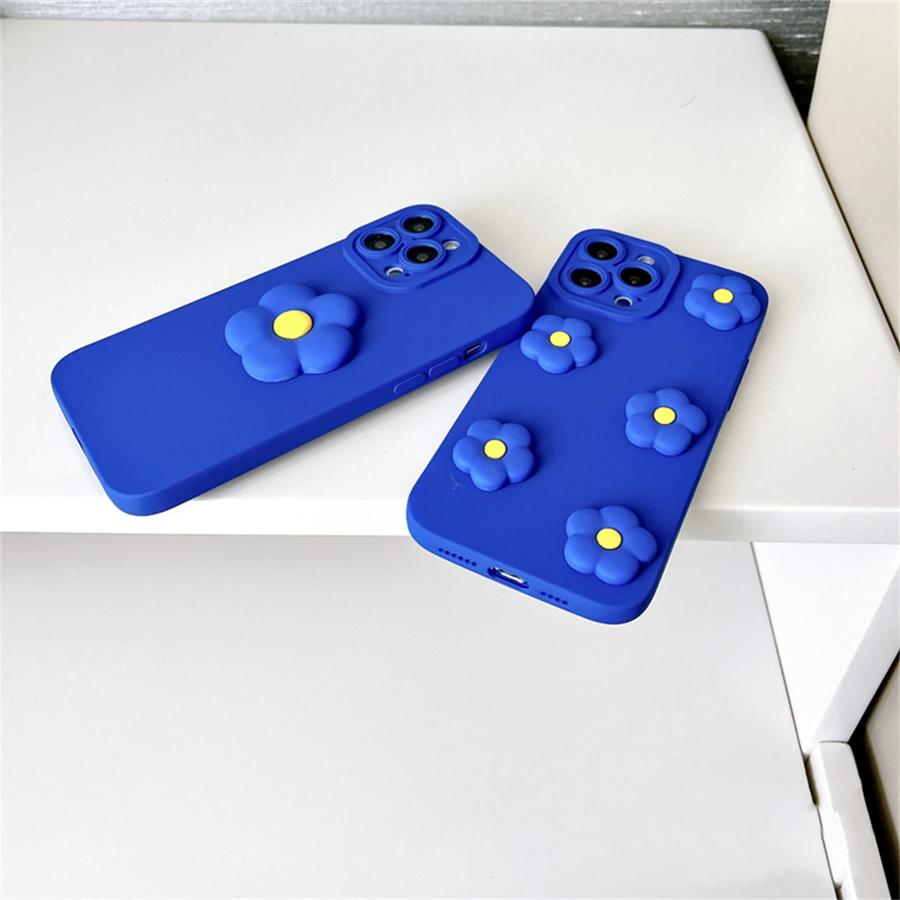 iPhone ケース 韓国 シリコン 3D 立体 花 かわいい おしゃれ 青 紫