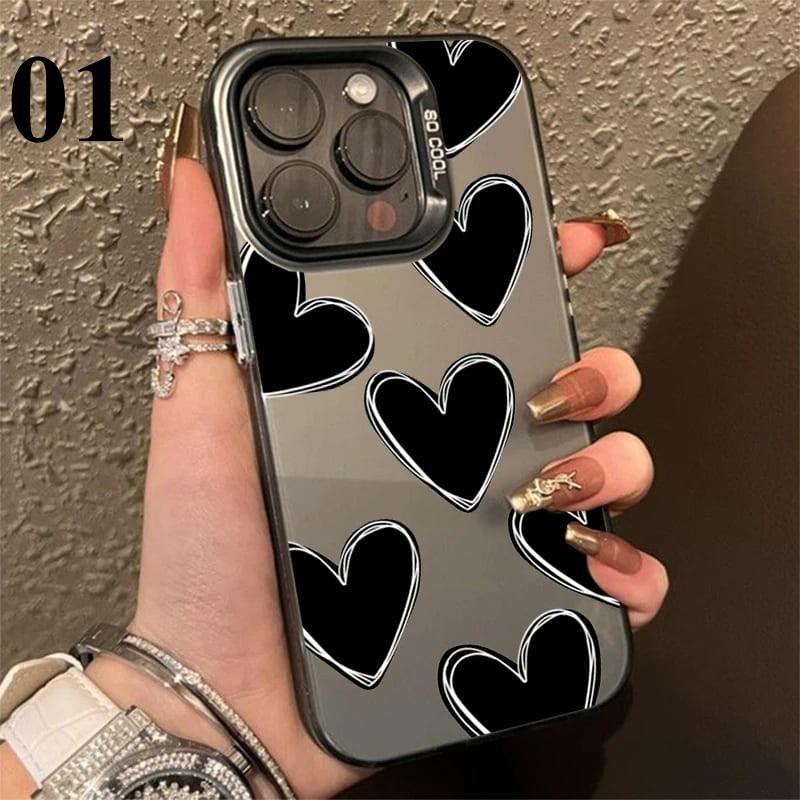 iPhone ケース 韓国 ハート パターン かわいい おしゃれ レトロ Y2K 耐