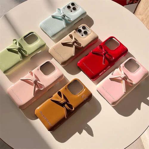 iPhone ケース ソフトレザー カバー リボン かわいい 立体 おしゃれ 3D
