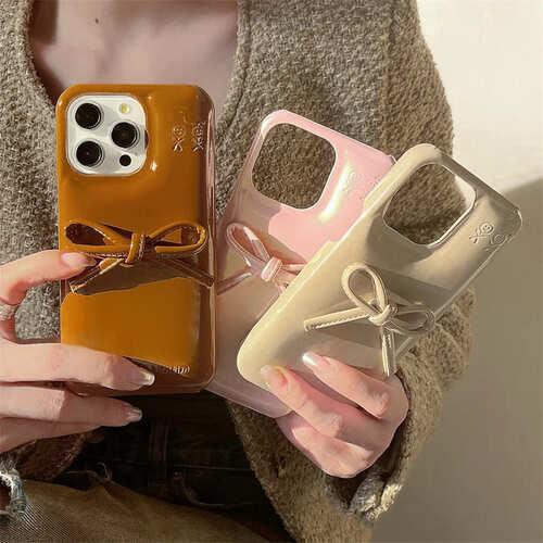 iPhone ケース ソフトレザー カバー リボン かわいい 立体 おしゃれ 3D