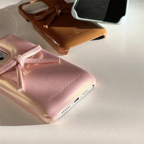iPhone ケース ソフトレザー カバー リボン かわいい 立体 おしゃれ 3D