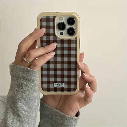 iPhone ケース カバー 韓国 ギンガムチェック 格子柄 チェック チョコ