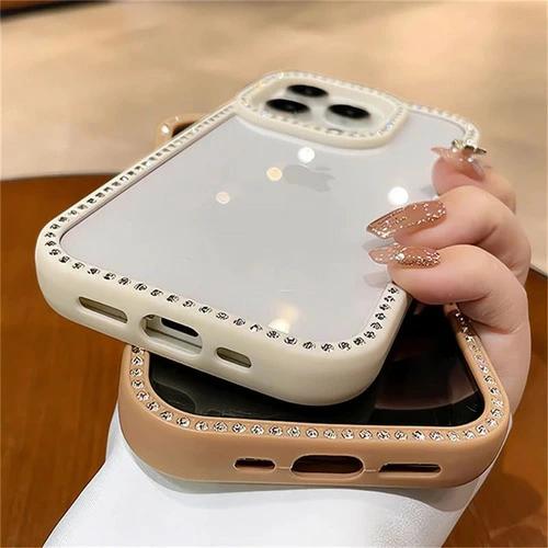iPhone ケース カバー クリア 透明 キラキラ ふち ストーン ビジュー