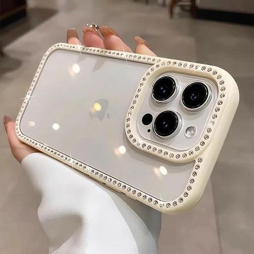 iPhone ケース カバー クリア 透明 キラキラ ふち ストーン ビジュー