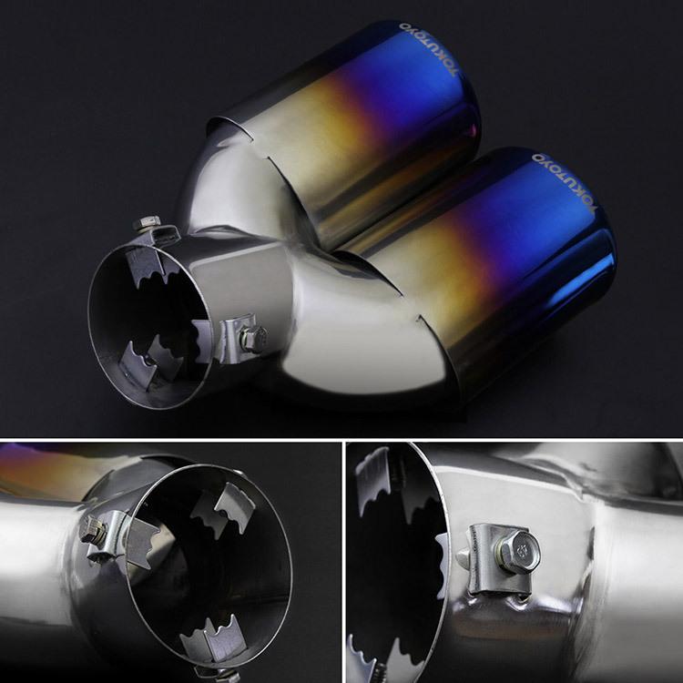 「脱落防止ワイヤー付き」汎用 約36mm~51mmのマフラー適用 マフラーカッター チタン焼き 下向き 2本出し 外装 カスタム ステンレス製|ys-2-tokutoyo|02