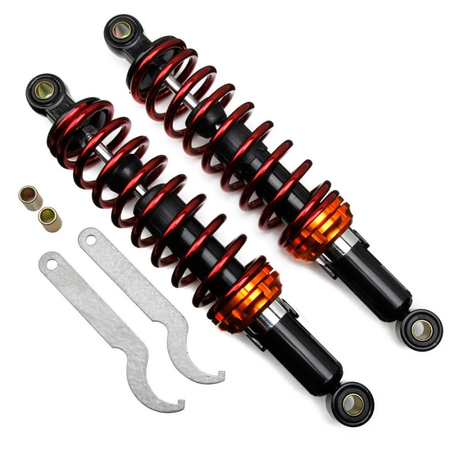 バイク用 リアサスペンション リアショック 3mm リヤサス 2段階式スプリングプリロード ブラックボディ レッドスプリング 赤 汎用品 人気沸騰ブラドン