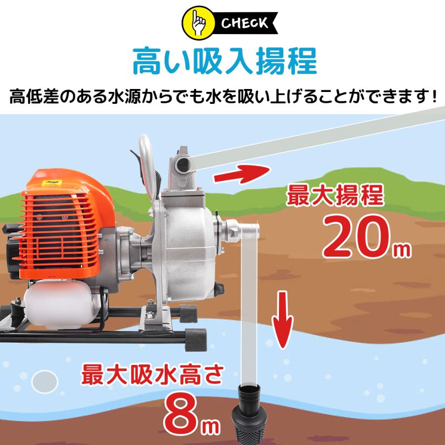 吸水排水ホース付 エンジンポンプ 2サイクル 小型 軽量 灌水 散水