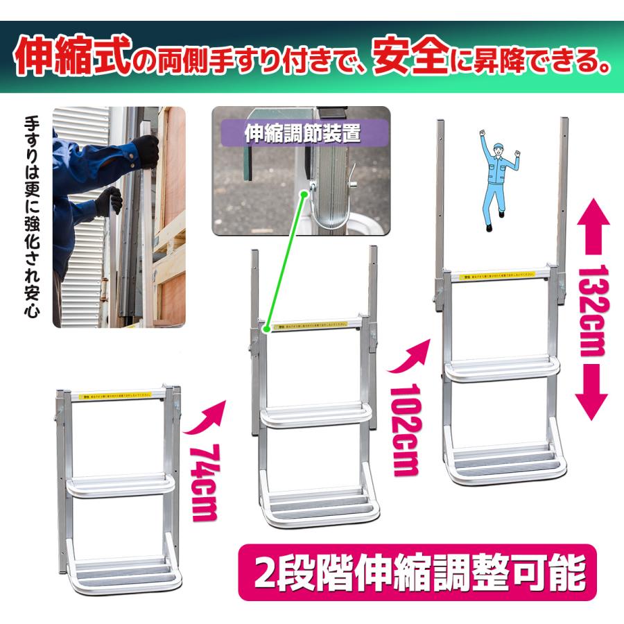 荷台はしご トラックステッパー ワイドタイプ 両側手すり付き 荷台はしご トラックステッパー ワイドタイプ 両側手すり付き