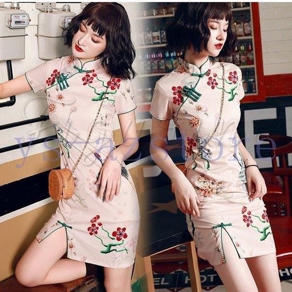 Sale ミニ丈 花柄 立ち襟 半袖 鶴柄 チャイナ服 レディース チャイナドレス ドレス お洒落 ファッション ストレッチ スリット入り ワンピース チャイナドレス カラー Color3 Www Quantumbytestore Com