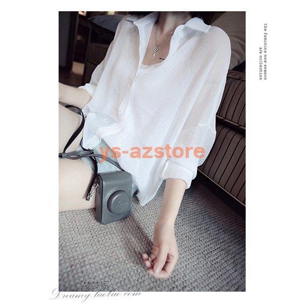 シャツ ブラウス レディース シフォン 透け感 シワになりにくい 長袖 ドロップショルダー ゆったり 大き 送料無料