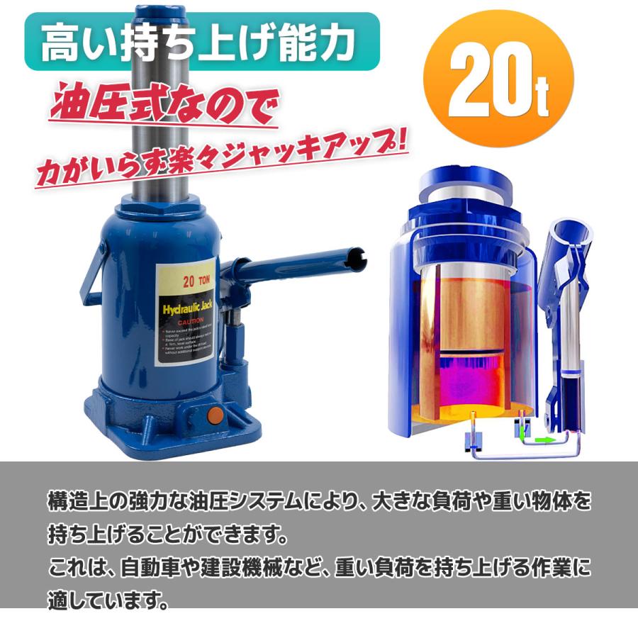 安全弁搭載油圧ジャッキ ボトルジャッキ 20t 標準型 油圧 安全弁搭載油圧ジャッキ ボトルジャッキ 20t 標準型 油圧