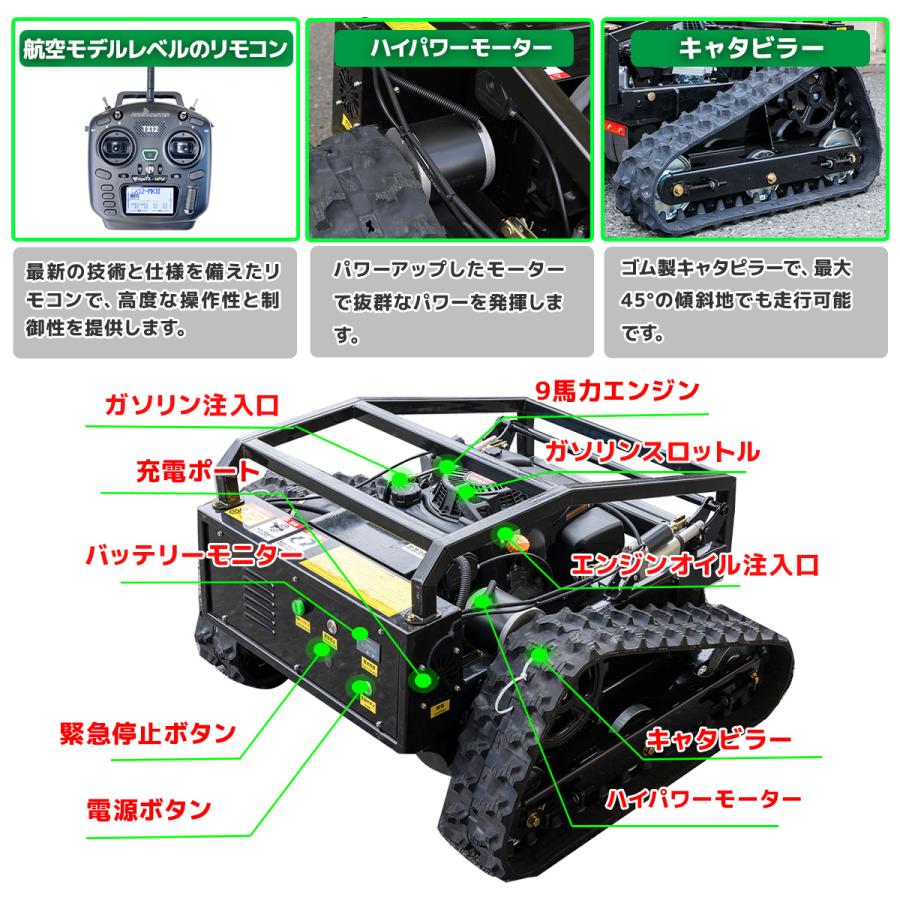 強化版敷地内作業動画防水・防塵・UVカバー付リモコン草刈機9馬力自走