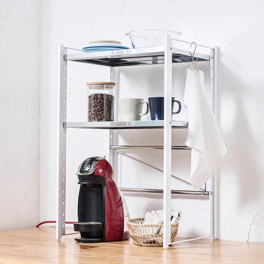 ステンレス棚カウンター上伸縮ラック 2段 頑丈カウンター上収納