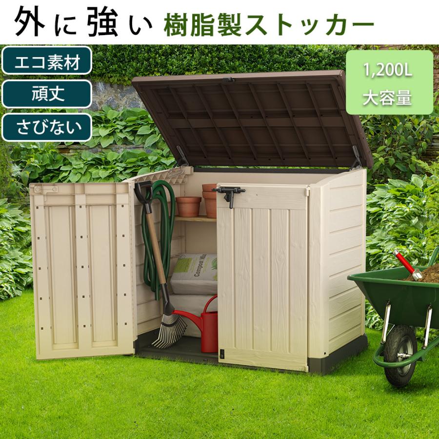 屋外収納ストッカー　屋外収納庫　屋外用物置　プラスチック　防水　ボックス　コンテナ　ストレージ　物置　タイヤ収納　おしゃれ　収納ボックス　樹脂製　収納庫