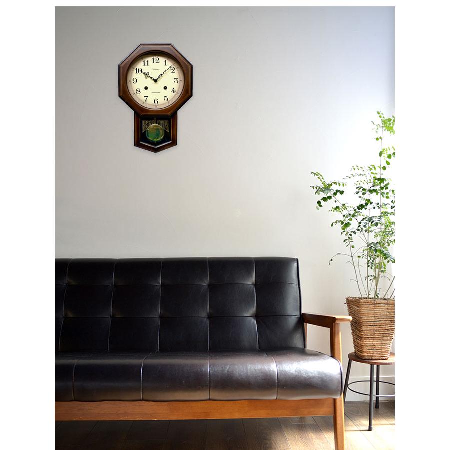 電波振り子時計 日本製 振り子時計 八角形 掛け時計 掛時計 壁掛け時計