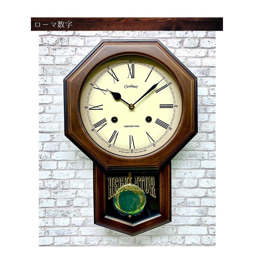 電波振り子時計 日本製 振り子時計 八角形 掛け時計 掛時計 壁掛け時計