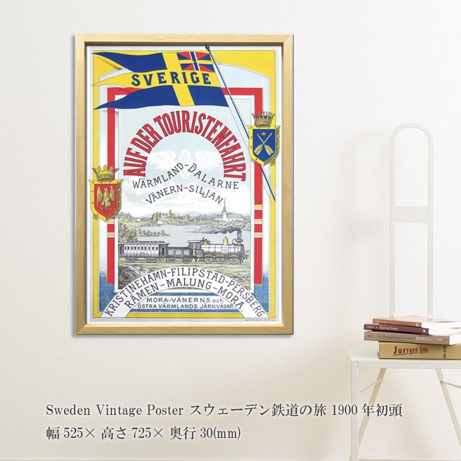 安いそれに目立つ Vintage Sweden アートフレーム Poster ポスター ヴィンテージ 壁飾り 壁掛け 北欧 絵画 1900年初頭 スウェーデン鉄道の旅 レリーフ、アート